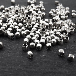 Silver Cube Beads, Silver Beads, 1.5 x 2mm Cube Beads, Tiny Cube Beads, Mini Cube Beads, Small Cube Beads, Antique Bronze Plated, Brass 50pc