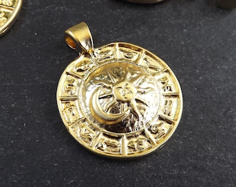 Colgante de horóscopo del sol y la luna del zodíaco, dije de constelación de oro, chapado en oro mate de 22 k, 1 pieza