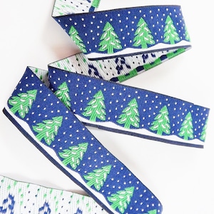 Marineblauw kerstboomlint met sneeuwgeweven geborduurd jacquardband - 1 meter of 1,09 meter - vakantie