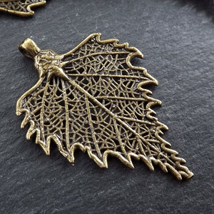 Large Skeleton Leaf Pendant Charm, Filigree Leaf, Metal Leaf Pendant, Drop Foliage Charms, Fall Nature Jewelry, Antique Bronze Plated