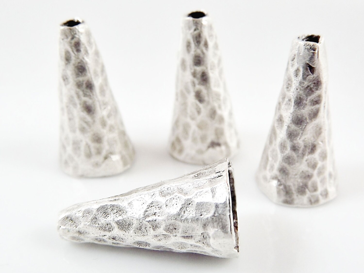 4 Large Hammered Cone Bead End Caps Matte Antique Silver Etsy
