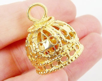 Large Rustic Ornate Filigree 22k Matte Gold Plated Tassel Cap - FIN104