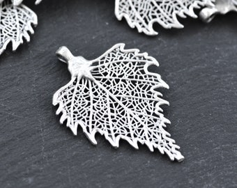 Skeleton Leaf Pendentif Charm, Filigree Leaf, Metal Leaf Pendant, Drop Foliage Charms, Antique Silver Plated