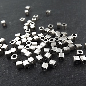 Silver Cube Beads, 3mm Cube Beads, Silver Beads, Small Cube Beads, Mini Cube Beads, Tiny Cube Beads, Antique Silver Plated, Brass, 30pcs