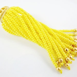 Long Yellow Beaded Tassel - 22k Matte Gold Plated Brass - 1PC