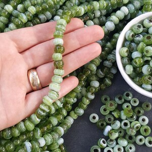 BULK - 50 perle di vetro rustico marmorizzato verde - Tradizionale artigianale turco fatto a mano - 8 mm