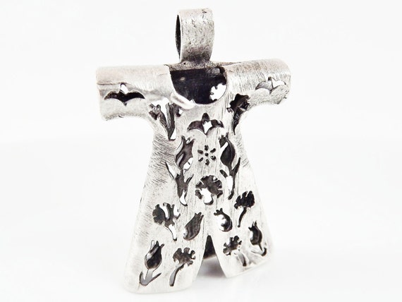 Turkish Caftan Connector Pendant - Matte Silver Plated - 1PC