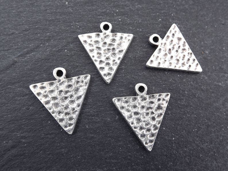 Hammered Triangle Minimalist Geometric Earring Necklace Pendant Matte Antique silver plated Jewelry Making Supplies Findings Components 4pc