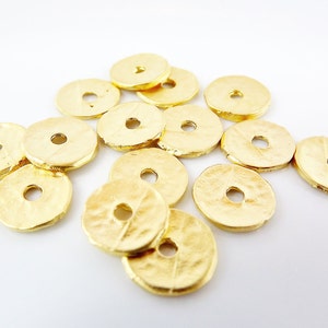 10 Gold Heishi Beads Hammered Disc Statement Spacer Bead 22k Matte Gold Plated Turkish Jewelry Making Supplies Findings Components image 3