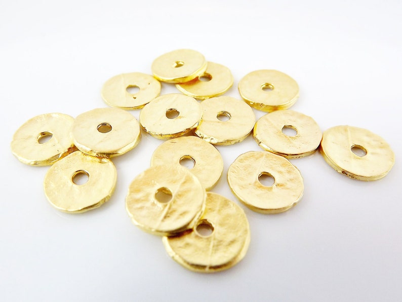 10 Gold Heishi Beads Hammered Disc Statement Spacer Bead 22k Matte Gold Plated Turkish Jewelry Making Supplies Findings Components image 3