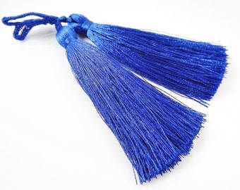 Long Royal Blue Silk Thread Tassels Earring Bracelet Necklace Tassel Jewelry Fringe Turkish Findings -  3 inches - 77mm  - 2 pc