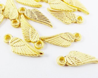 15 Small Wing Pendant Charms - 22k Matte Gold Plated