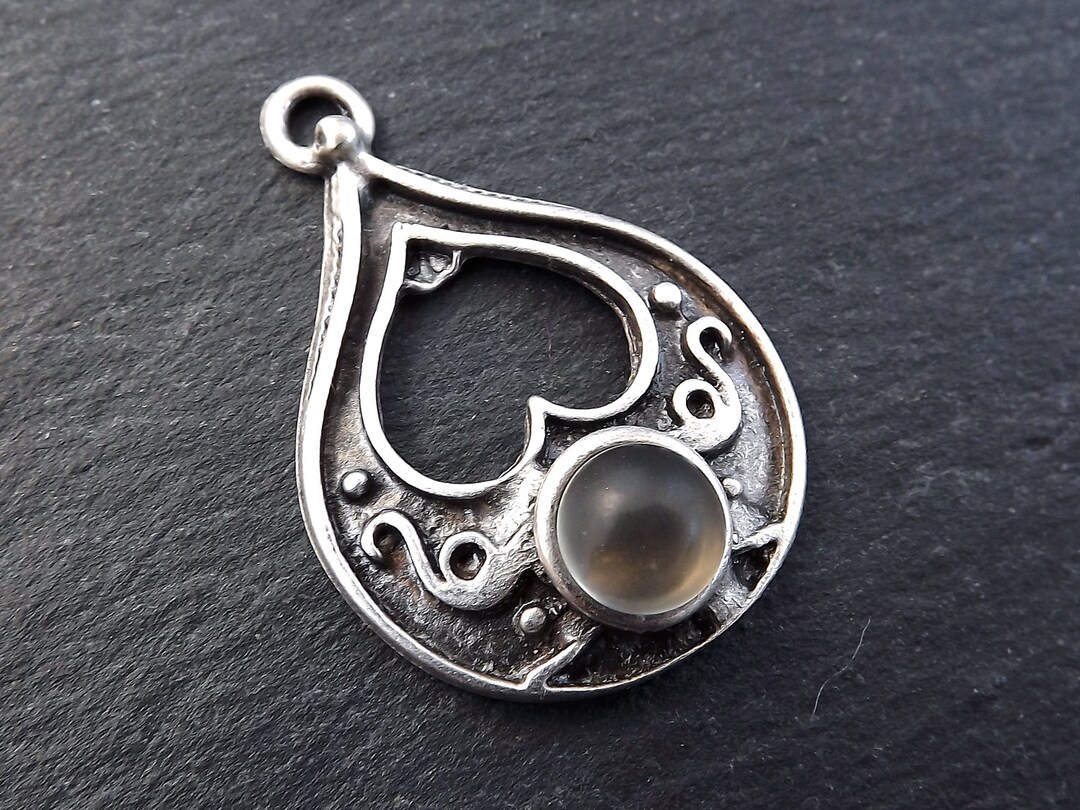 Silver Teardrop Pendant Silver Tear Drop Frosted Glass Etsy