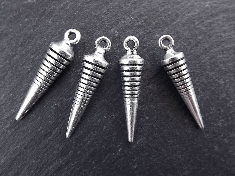 4pc Gradient Lines Spike Drop Pendulum Charms Non Tarnish Minimalist Turkish Jewelry Supplies Artisan Findings Matte Antique Silver Plated