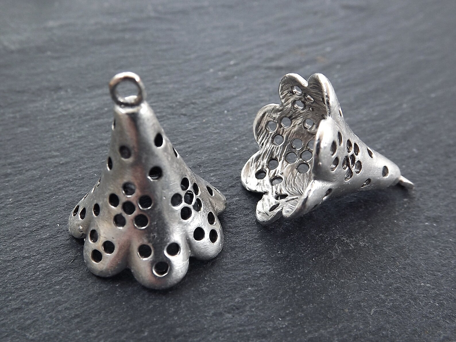 Fluted Bead End Caps With Loop Flower Pendant Large Bead Etsy