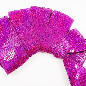 Violett Lila Glitzerndes Quadrat Pailletten Borte Spitzenband - 1,81 Zoll - 1 Meter oder 3,3 Fuß oder 1,09 Yards