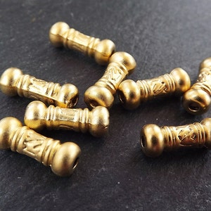 8 Tube Bead Spacers, Gold Detail Barrel Bead Spacer, Non tarnish Beads, Jewelry Making Beads, 22k Matte Gold Plated