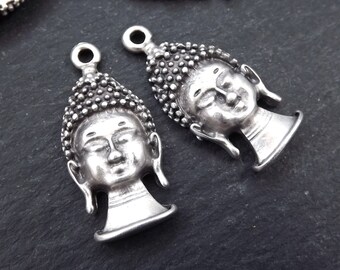 Silber Buddha Charms, Buddha Kopf, tibetischer Buddha, Buddha Anhänger, Yoga Charms, Buddha Gesicht, Silber Buddha Kopf, antik versilbert 2Stk