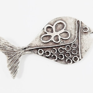 Funky Fish Pendant - Matte Antique Silver Plated