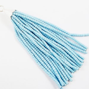 Cool Blue Afghan Tibetan Heishi Tube Beaded Tassel - Handmade - Textured Shiny Silver Plated Cap - 92mm = 3.62inches  -1PC