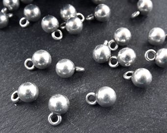 Round Silver Ball Drop Charms Jewelry Making Supplies Findings Metal Beads Brass Tarnish Resistant Matte Antique Silver Plated - 6mm - 10PCS