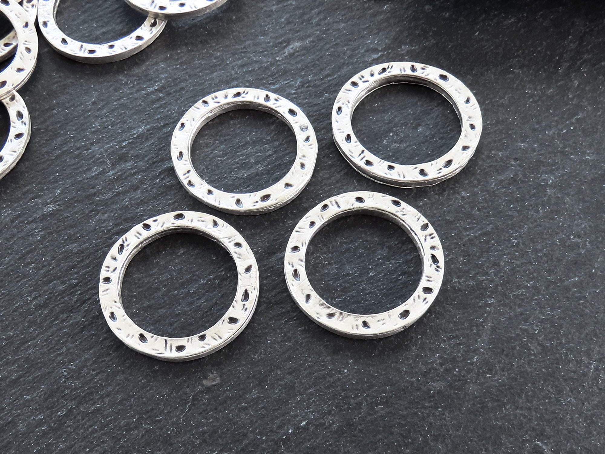 Round Linkstick Etched Ring Round Circle Link Pendant Component, Thick Straight Edge ...