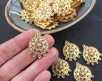 Round Filigree Pendant, Connector Pendants, Chandelier Pendant, Earring Chandelier, Earring Links, Multi Loop, 22k Matte Gold, 4pc