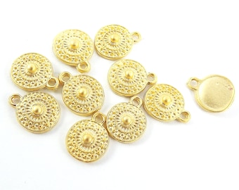 10 Mini Round Tribal Charms - 22k Matte Gold Plated