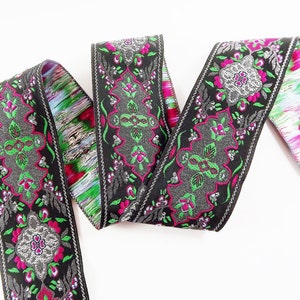 Violett Grün Silber türkischen Teppich Motiv gewebt gestickt Jacquard Zierband - 40mm - 1 Meter oder 1,09 Yards