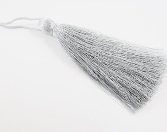 Extra Large Thick Light Gray Silk Thread Tassels - 4.4 inches - 113mm - 1 pc