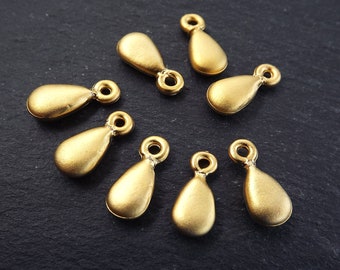 Chunky Gold Teardrop Charms, Small Rustic Tear Drop Pendants, 22k Matte Gold Plated, 8pc
