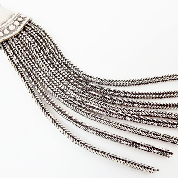 Extra Long Flat Head Tassel Pendant with Snake Chain Strands - Silver Plated Brass- 1PC - SP113