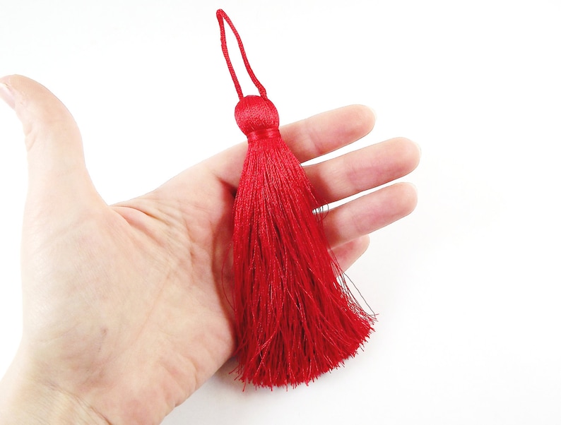 Extra Large Thick Red Thread Tassels 4.4 inches 113mm 1 pc image 3