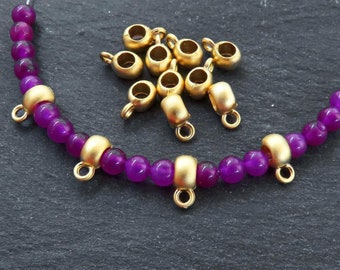 Mini Bead Bail Charm Holder, Tiny Cord Slider Bail, 22k Matte Gold Plated, 10pc