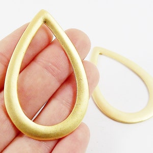Large Flat Tear Drop Loop Link Pendant Smooth Teardrop Frame 22k Matte Gold Plated Turkish Jewelry Making Supplies Findings Component - 2pc