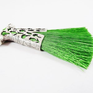 Green Silk Thread Tassel Fringe Sequenced Lace & Border - ( 9mtr )