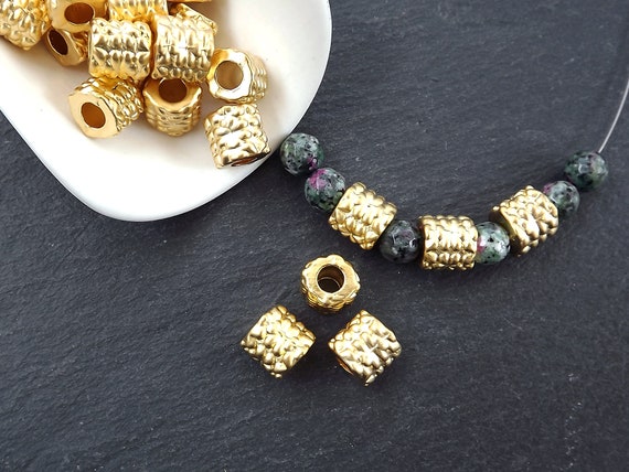 Large Gold Bubble Tube Bead, Barrel Bead, Bead Spacer, Gold Tube Beads, 22k  Matte Gold, 3pc