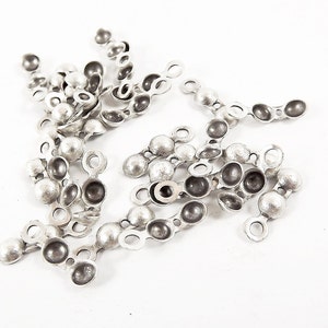 30 Charlotte Fold Over Crimp Bead Knot Tip Cover Ends Clamshell - Matte Antique Silver Plated