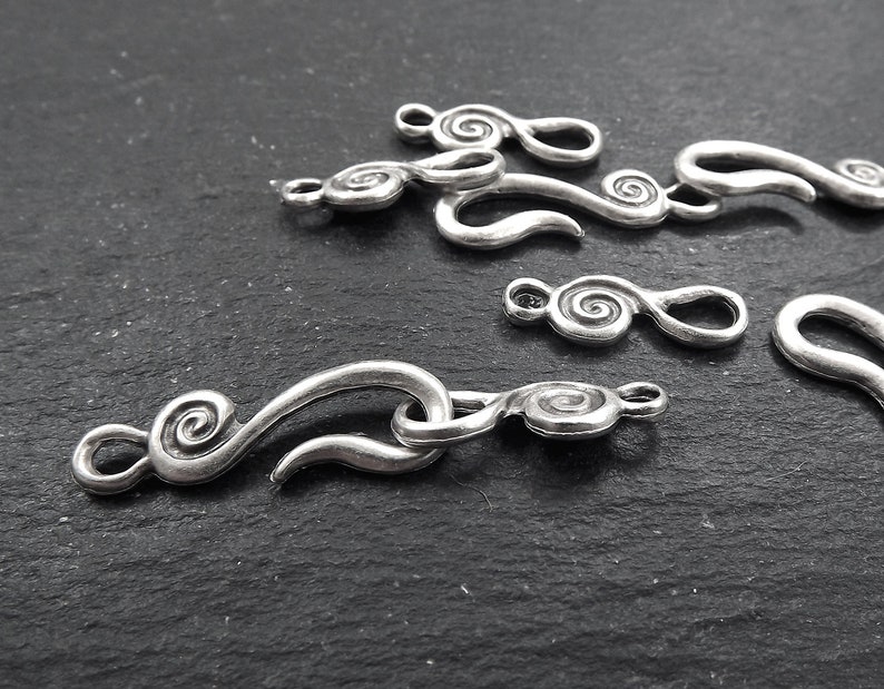 Bracelet Clasp Silver Hook Clasp Set Hook and Eye Clasp 4 sets Necklace clasps Shepherds Hook Clasp Matte Antique Silver Spiral