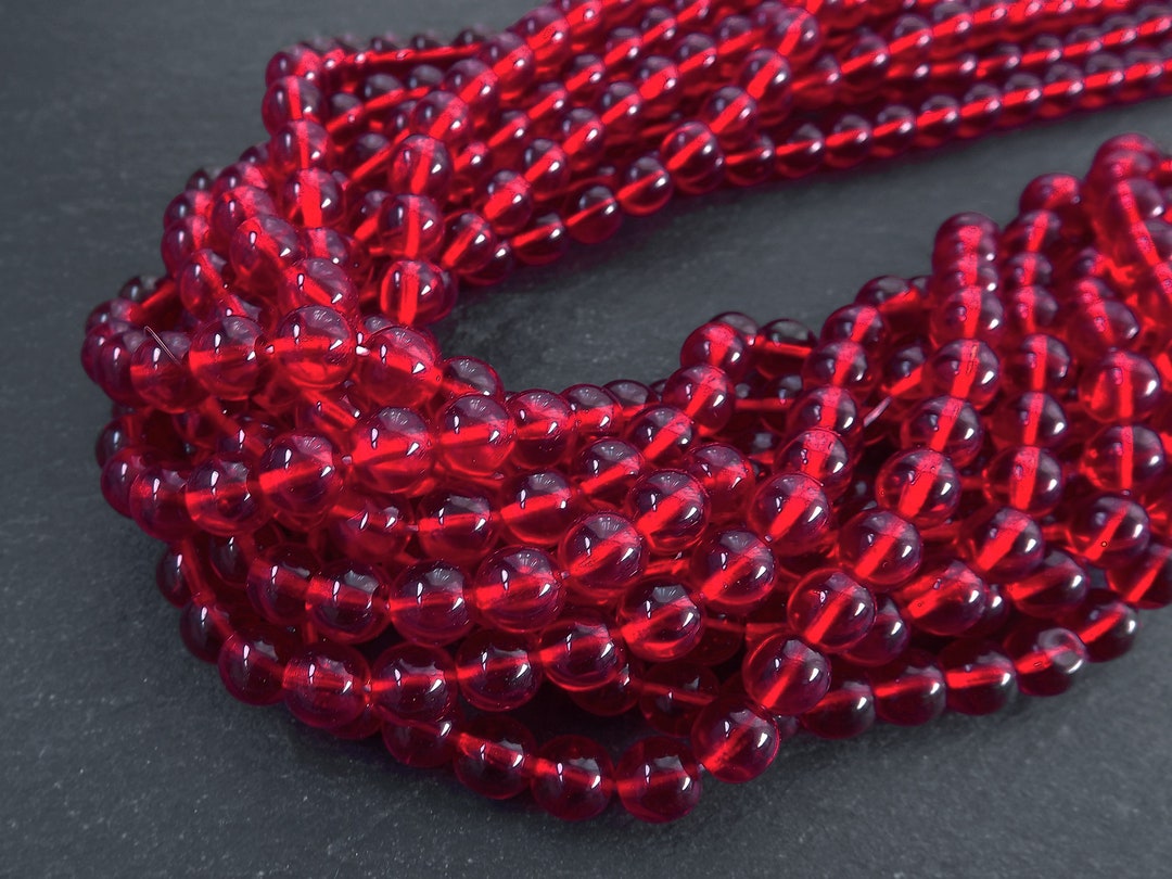 8mm Red Round Glass Beads Czech Loose Smooth Beads 50 Beads Etsy