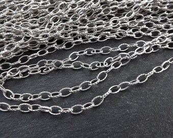 Silver Oval Link Chain, Etched Chain, Silver Chain, Delicate Chain, Textured Chain, 6 x 4mm, Antique Matte Silver, 1 Meter  or 3.3 Feet
