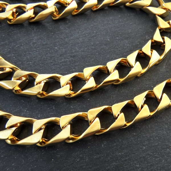 10mm Large Chunky Square Curb Link Statement Chain, Wide Gold Chain, Cuban Curb Link Chain, 22k Matte Gold, 1 mètre = 3,3 pieds