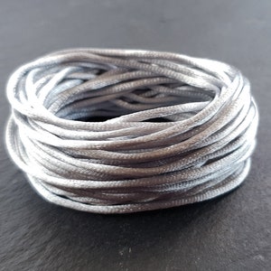 Gray Satin Cord, Rattail, Shamballa, Macrame, Nylon, Kumihimo, Beading String, Knotting Cord, 2mm, 10 Meters = 10.93 yards = 32.80 feet