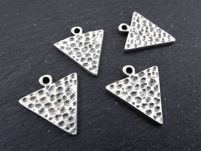 Hammered Triangle Minimalist Geometric Earring Necklace Pendant Matte Antique silver plated Jewelry Making Supplies Findings Components 4pc