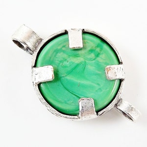 Irish Green Evil Eye Round Glass Connector Pendant Silver Plated 1pc image 5