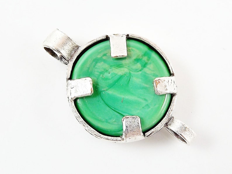 Irish Green Evil Eye Round Glass Connector Pendant Silver Plated 1pc image 5