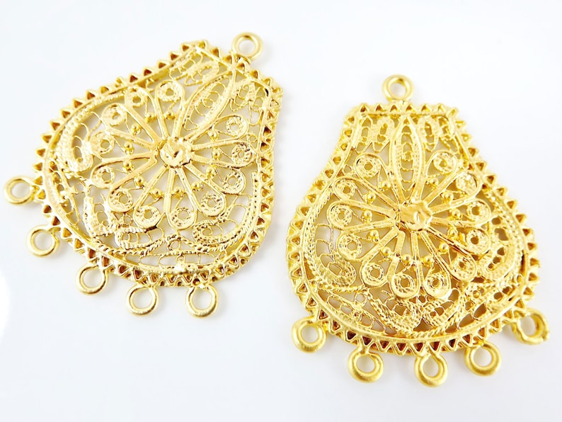 2 Large Exotic Filigree Chandelier Earring Component Pendant