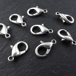 Silver Lobster Clasp, Silver Lobster Claw, Silver Parrot Clasps, 15mm x 8mm, Closure, Antique Matte Silver Plated, Medium, NEW SIZE, 8pc