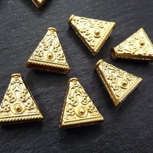 6 Ornate Detailed Flat Cone Bead End Caps -  22k Matte Gold Plated Bead caps