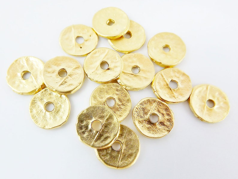 10 Gold Heishi Beads Hammered Disc Statement Spacer Bead 22k Matte Gold Plated Turkish Jewelry Making Supplies Findings Components image 2